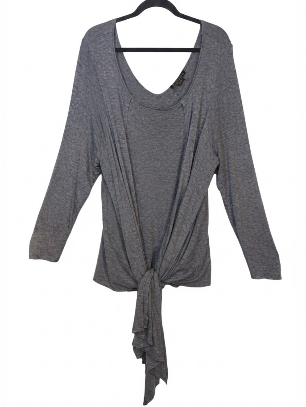 Love & Legend Grey Womens Plus Size 4X Tie Front Long Sleeve Top Scoop Neck
